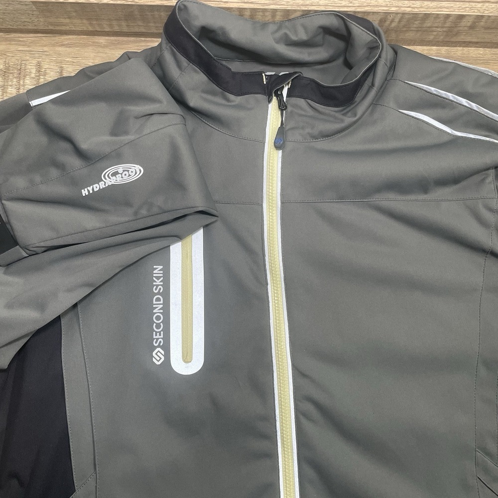 Second Skin HydraProof Mens Gray Reflective Full Zip Running Jacket Size Medium